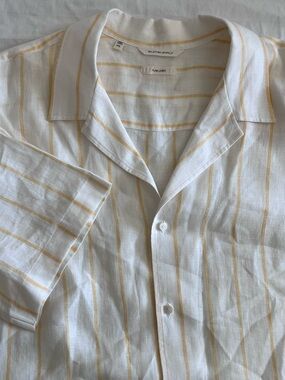 Suitsupply Men's 100% Linen Shirt XXL White Striped Preppy Button Down EUC